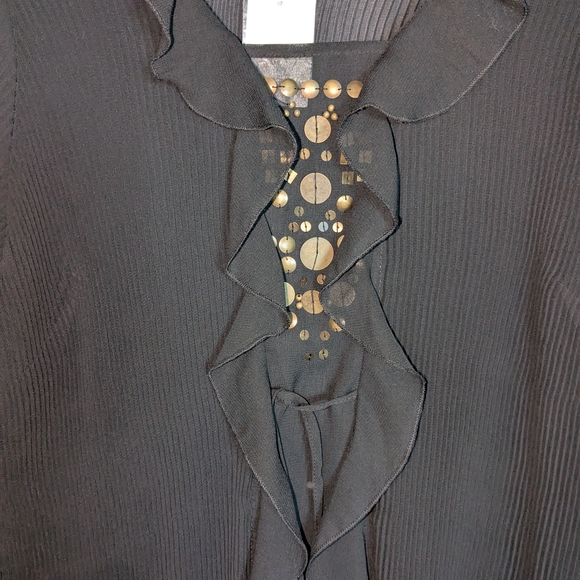 Cato Black Ruffle Blouse with Gold Accents - Picture 2 of 5